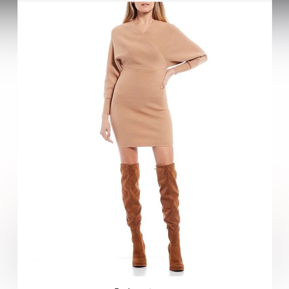 GB Long Sleeve Faux Wrap Sweater Dress Size M V-Neckline #5